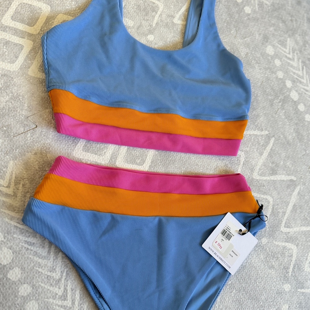 Beach Riot Vibrant Striped Bikini Set